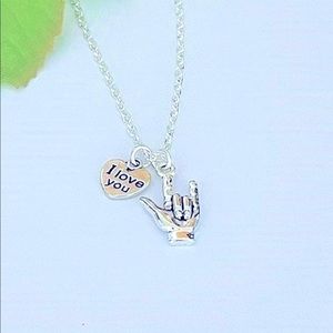 I Love You Hand Sign Language Pendant Necklace.